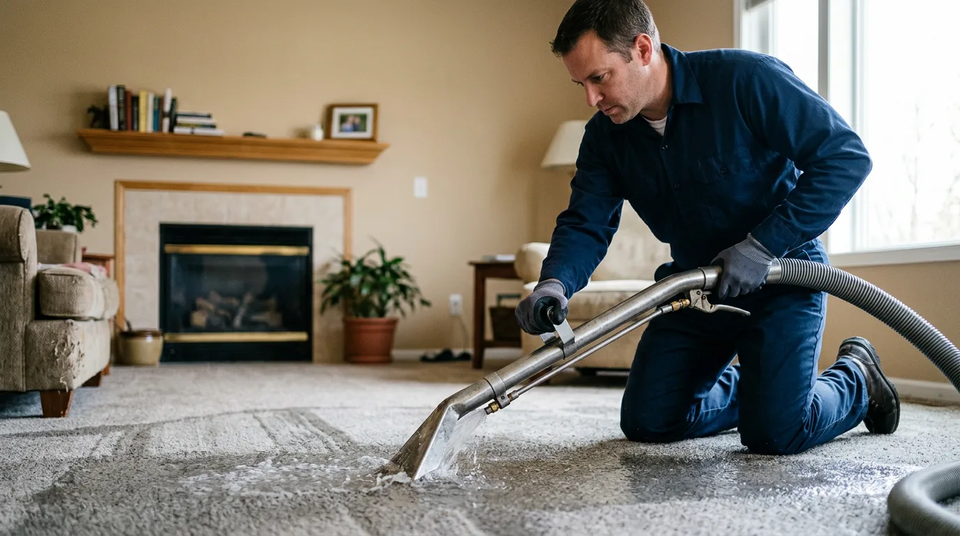 Water damage restoration technician working near Rockland, MI